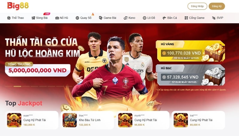 Giao diện trang chủ Big88