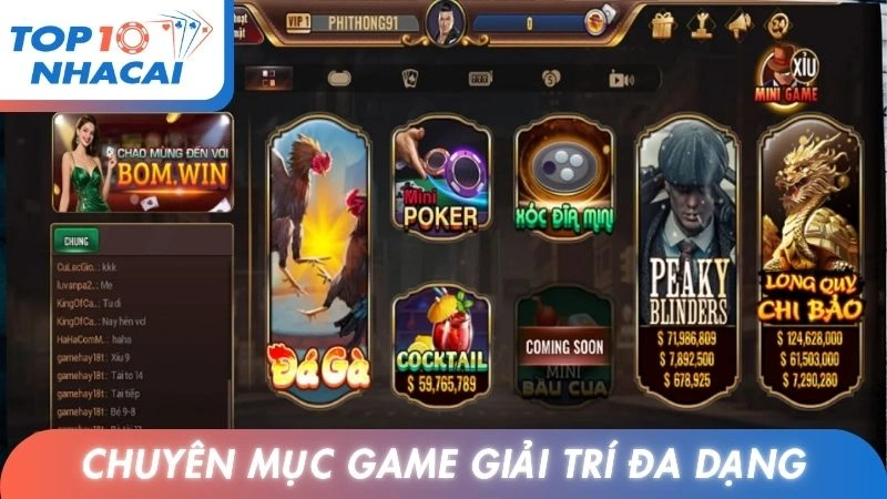 Chuyên mục game giải trí vô cùng đa dạng