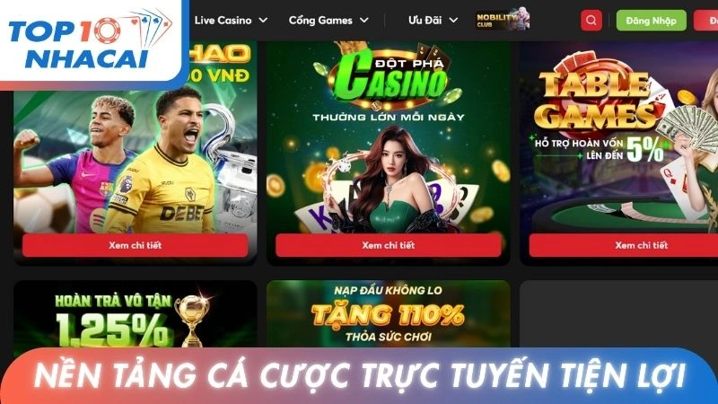 Nền tảng cá cược trực tuyến với appmobile tiện lợi